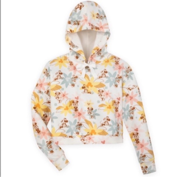 Disney Minnie Mouse Floral Crop Hoodie NWT Size Large - Picture 1 of 13